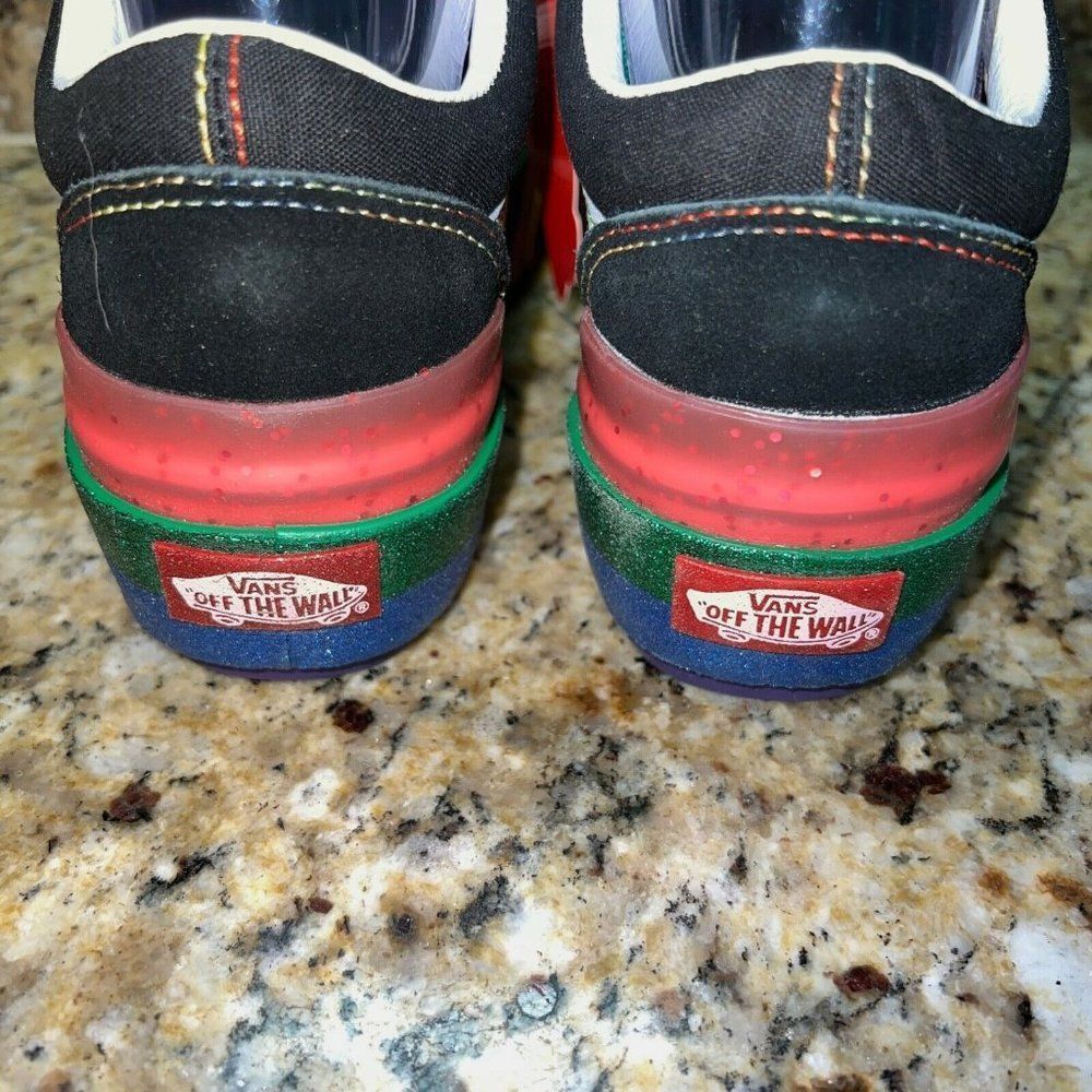 PRIDE VANS Old Skool Stacked Glitter Black Rainbow Sneakers VN0A4U15WW1 - Picture 6 of 8